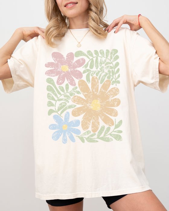Earthy Gorgeous Abstract Flowers Boho Floral Design Summer Vibes Gardening Festival Nature Comfort Colors Tee