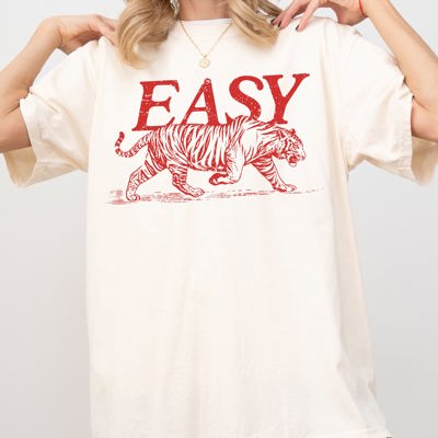Easy Tiger Graphic Comfort Colors Tee With Vintage Retro Festival Summer Design Style Apparel