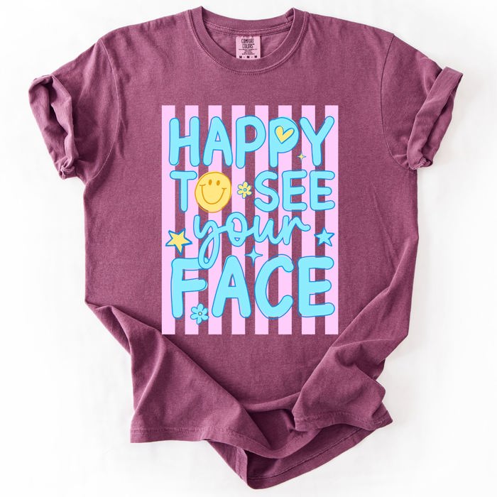 Happy To See Your Face, Trending Stripes, Teacher, Student, Back To School Comfort Colors T-Shirt