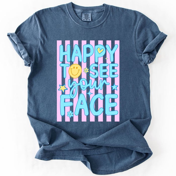 Happy To See Your Face, Trending Stripes, Teacher, Student, Back To School Comfort Colors T-Shirt