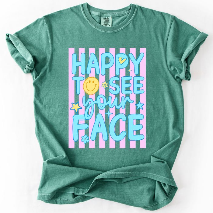 Happy To See Your Face, Trending Stripes, Teacher, Student, Back To School Comfort Colors T-Shirt
