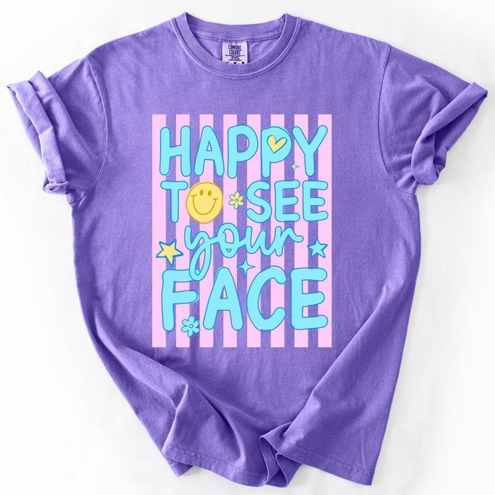 Happy To See Your Face, Trending Stripes, Teacher, Student, Back To School Comfort Colors T-Shirt