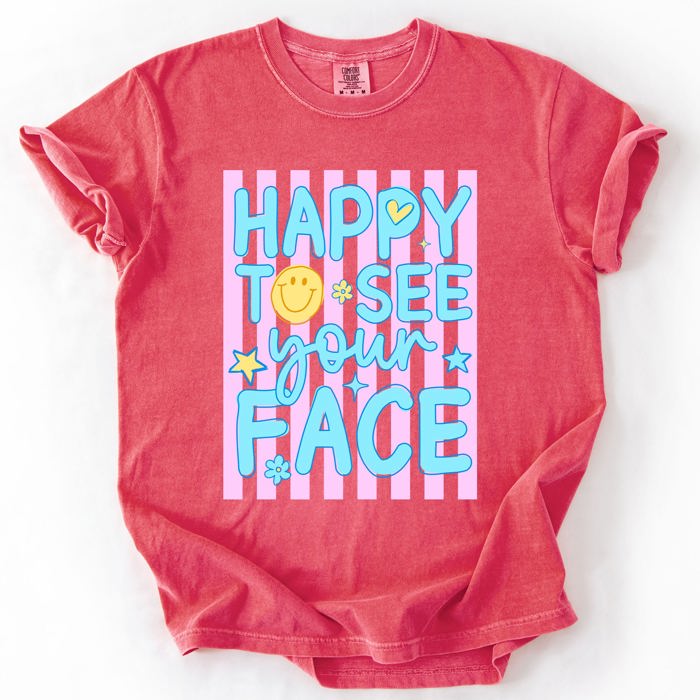 Happy To See Your Face, Trending Stripes, Teacher, Student, Back To School Comfort Colors T-Shirt