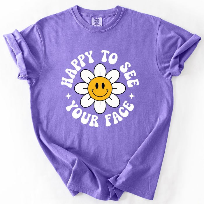 Happy To See Your Face, Retro Daisy, Back To School, Student, Teacher Comfort Colors T-Shirt