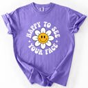 Large Violet Happy To See Your Face, Retro Daisy, Back To School, Student, Teacher Comfort Colors T-Shirt