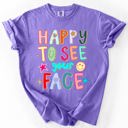 Small Violet Happy To See Your Face, Colorful, Back To School, Student, Teacher Comfort Colors T-Shirt