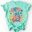 XL Island Reef Green Happy To See Your Face, Back To School, Student, Teacher, Colorful Comfort Colors T-Shirt