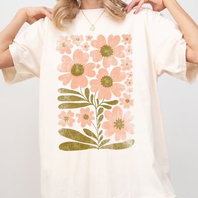 Autumn Folk Art Flowers Botanical Simplicity Fall Thanksgiving Halloween Floral Pattern Comfort Colors Tee