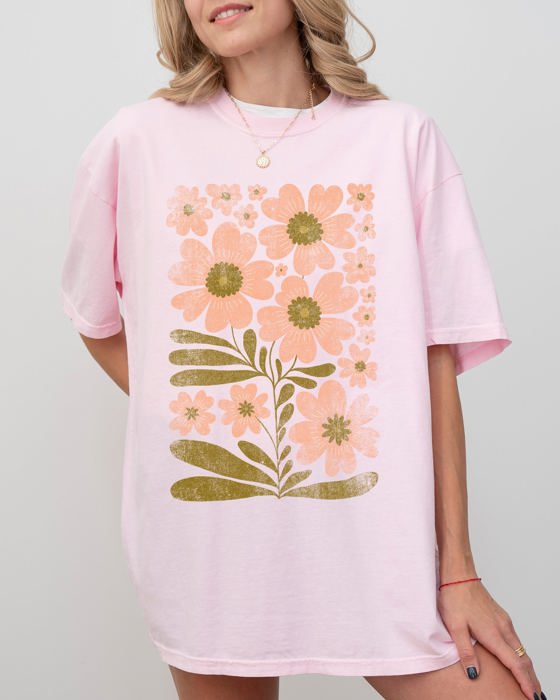 Autumn Folk Art Flowers Botanical Simplicity Fall Thanksgiving Halloween Floral Pattern Comfort Colors Tee