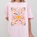 Large Blossom Light Pink Autumn Folk Art Pumpkins Simplicity Fall Thanksgiving Halloween Comfort Colors Tee