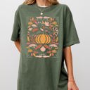 Large Moss Dark Green Autumn Folk Art Pumpkins Simplicity Fall Thanksgiving Halloween Comfort Colors Tee