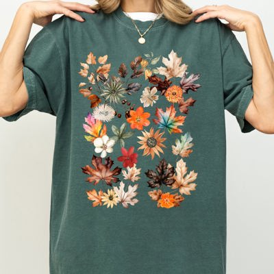 Autumn Pressed Leaves Beautiful Nature Flowers Botanical Fall Comfort Colors Tee
