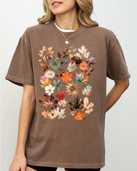 Autumn Pressed Leaves Beautiful Nature Flowers Botanical Fall Comfort Colors Tee