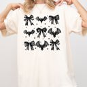 Medium Ivory Cream Bats and Black Bows Vampire Coquette Gothic Ribbons Lace Fangs Comfort Colors Tee