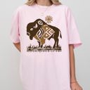 Medium Blossom Light Pink Bison Western Buffalo Sun Cowboy Nature Tribal Print Desert Scene Comfort Colors Tee