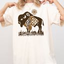 XL Ivory Cream Bison Western Buffalo Sun Cowboy Nature Tribal Print Desert Scene Comfort Colors Tee
