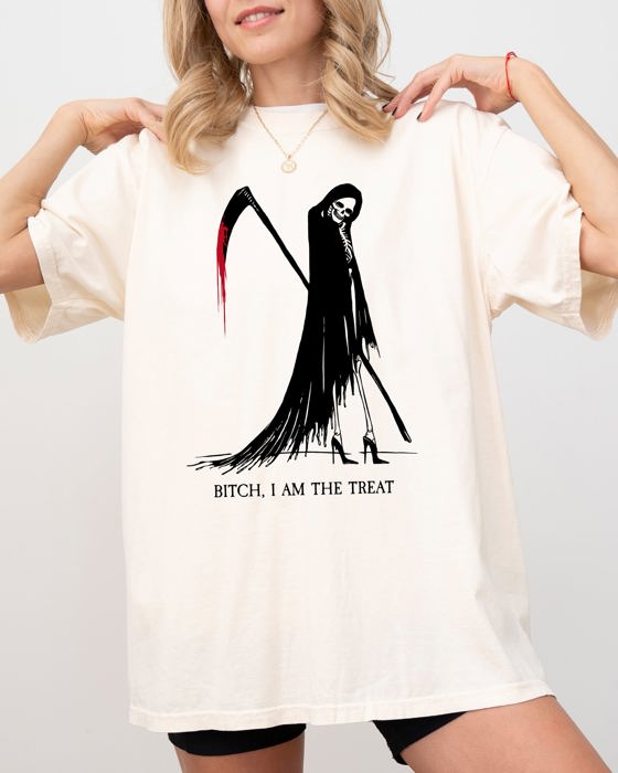 Bitch I Am The Treat Trick Or Treat Death Skeleton Witch Crude Sarcastic Vulgar Comfort Colors Tee