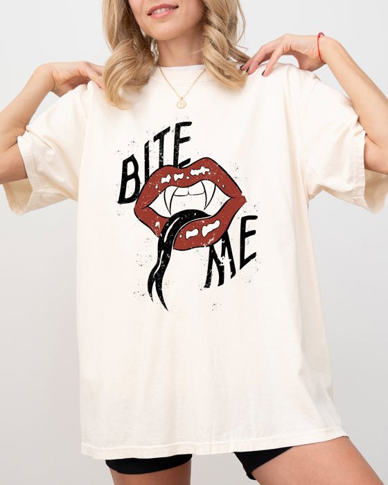 Bite Me Lips Vampire Funny Sexy Crude Sarcastic Vulgar Edition Comfort Colors Tee