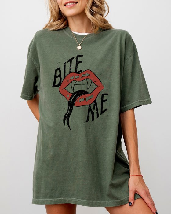 Bite Me Lips Vampire Funny Sexy Crude Sarcastic Vulgar Edition Comfort Colors Tee