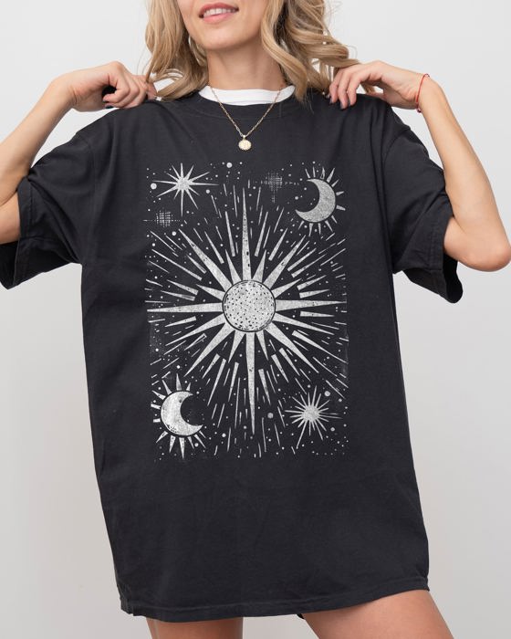 Celestial Stars, Moon, Mystical, Space Night Sky Print Limited Edition Comfort Colors Tee