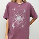 Medium Berry Red Celestial Stars, Moon, Mystical, Space Night Sky Print Limited Edition Comfort Colors Tee
