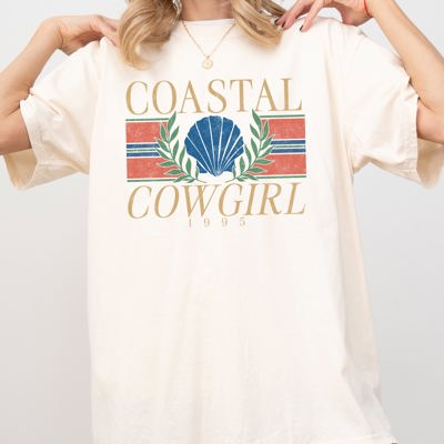 Coastal Cowgirl Vintage Summer Beach Vacation Ocean Sea Shell Comfort Colors Tee