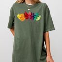Medium Moss Dark Green Colorful Autumn Leaves Fall Foliage Botanical Halloween Thanksgiving Comfort Colors Tee
