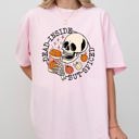 Medium Blossom Light Pink Dead Inside But Spiced Pumpkin Spice Latte Skeleton Halloween Fall Thanksgiving Comfort Colors Tee
