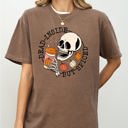 Large Espresso Brown Dead Inside But Spiced Pumpkin Spice Latte Skeleton Halloween Fall Thanksgiving Comfort Colors Tee