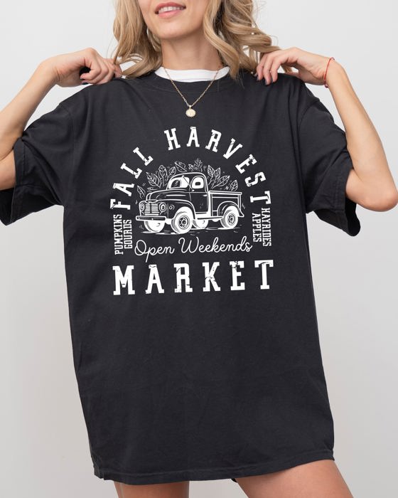 Fall Harvest Market Hayrides Pumpkins Autumn Thanksgiving Halloween Comfort Colors Tee