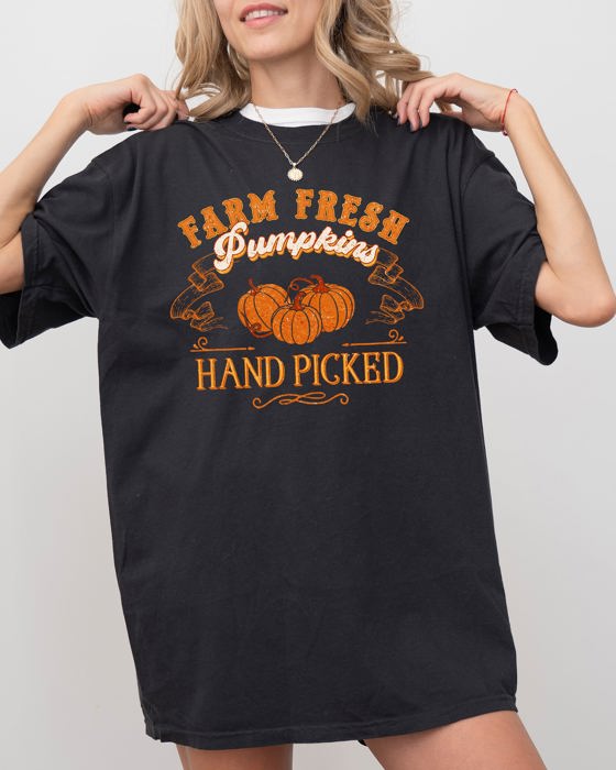 Farm Fresh Pumpkins Hand Picked Retro Farm Country Halloween Thanksgiving Autumn Fall Comfort Colors Tee