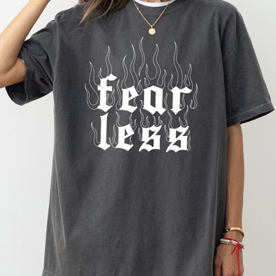 Fear Less Flames Gothic Aesthetic Icon Collection Bold Nightwear Series Comfort Colors Tee