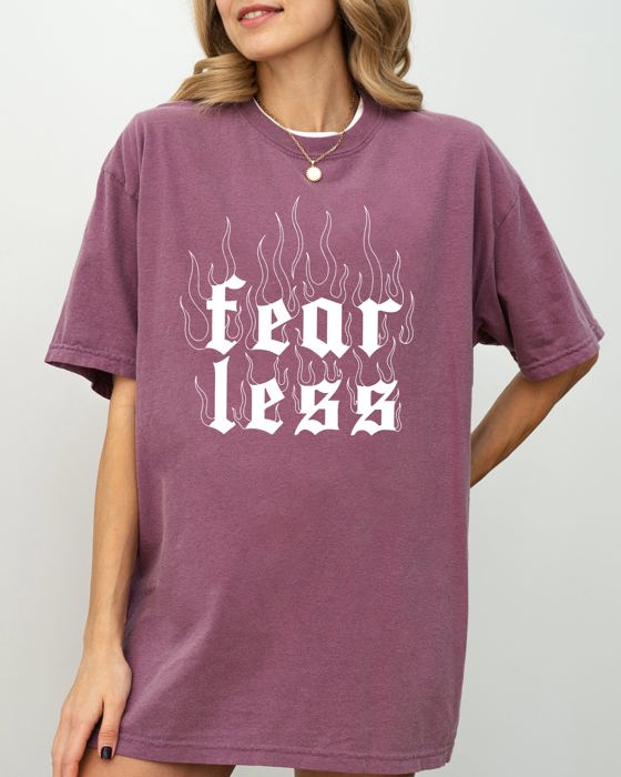 Fear Less Flames Gothic Aesthetic Icon Collection Bold Nightwear Series Comfort Colors Tee