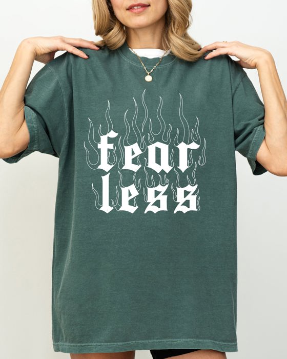 Fear Less Flames Gothic Aesthetic Icon Collection Bold Nightwear Series Comfort Colors Tee