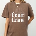 Small Espresso Brown Fear Less Flames Gothic Aesthetic Icon Collection Bold Nightwear Series Comfort Colors Tee