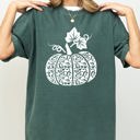 Medium Blue Spruce Green Folk Art Pumpkin Autumnal Festival Thanksgiving Halloween Seasonal Decor Print Comfort Colors Tee