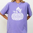 Small Violet Purple Folk Art Pumpkin Autumnal Festival Thanksgiving Halloween Seasonal Decor Print Comfort Colors Tee