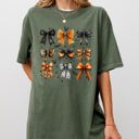 Medium Moss Dark Green Halloween Bat Bows Girly Ribbons Coquette Spooky Autumn Fall Thanksgiving Comfort Colors Tee