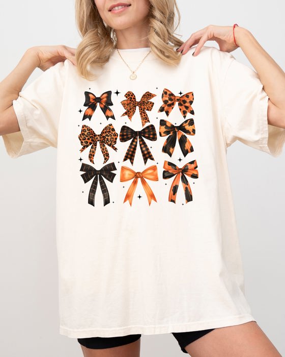 Halloween Bows Girly Ribbons Coquette Spooky Autumn Fall Thanksgiving Comfort Colors Tee