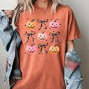 Small Yam Halloween Cute Pumpkins Bows Jack-O-Lantern Girly Ribbons Coquette Spooky Autumn Fall Thanksgiving Comfort Colors Tee