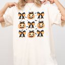 XXXL Ivory Cream Halloween Pumpkins Bows Jack-O-Lantern Girly Ribbons Coquette Spooky Autumn Fall Thanksgiving Comfort Colors Tee