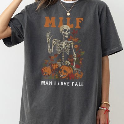 MILF Man I Love Fall Halloween Autumn Skeleton Fun Thanksgiving Comfort Colors Tee