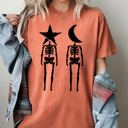 Large Yam Mystical Couple Stars Moons Skeleton Halloween Spooky Night Sky Comfort Colors Tee