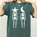 Medium Blue Spruce Green Mystical Couple Stars Moons Skeleton Halloween Spooky Night Sky Comfort Colors Tee