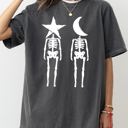 Small Pepper Dark Gray Mystical Couple Stars Moons Skeleton Halloween Spooky Night Sky Comfort Colors Tee