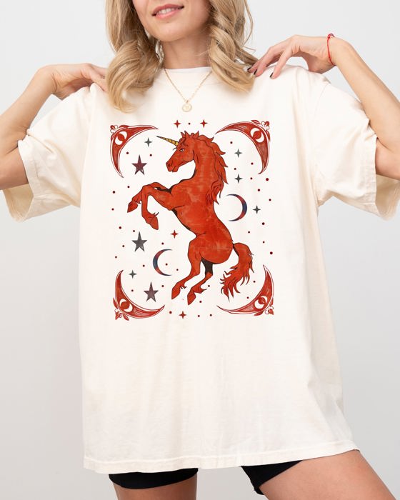 Mystical Unicorn Celestial Magical Stars Moon Dreamscape Aura Night Sky Comfort Colors Tee
