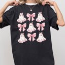 Medium Black Pink Ghost Coquette Bows Ribbons Halloween Girly Spooky Cozy Vintage Inspired Comfort Colors Tee