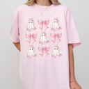XL Blossom Light Pink Pink Ghost Coquette Bows Ribbons Halloween Girly Spooky Cozy Vintage Inspired Comfort Colors Tee