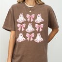 XXL Espresso Brown Pink Ghost Coquette Bows Ribbons Halloween Girly Spooky Cozy Vintage Inspired Comfort Colors Tee