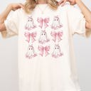 Medium Ivory Cream Pink Ghost Coquette Bows Ribbons Halloween Girly Spooky Cozy Vintage Inspired Comfort Colors Tee